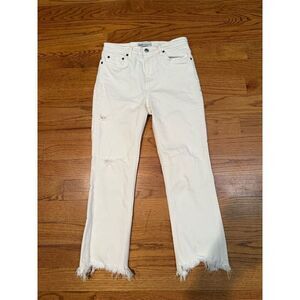 Zara Bootcut Cropped White Distressed Jeans Size 4
